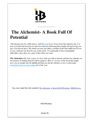 The Alchemist- A Book Full Of Potential