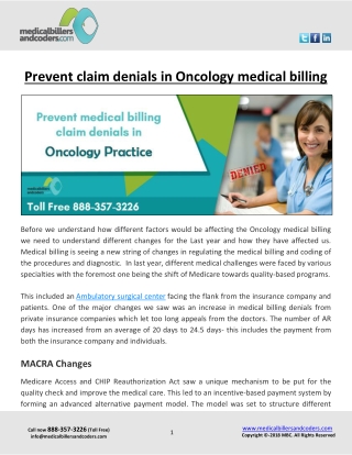 Prevent claim denials in Oncology medical billing