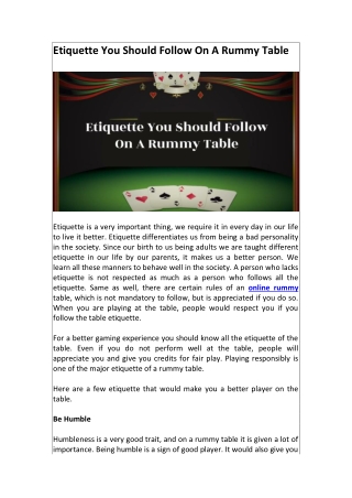 Etiquette You Should Follow On A Rummy Table