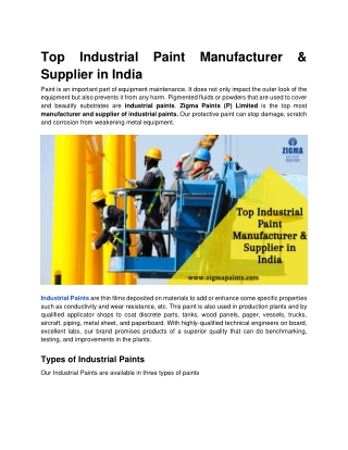 Top Industrial Paint Manufacturer & Supplier in India