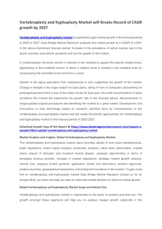 Vertebroplasty and Kyphoplasty Market will Breaks Record of CAGR growth by 2027