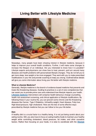Living Better With Lifestyle Medicine