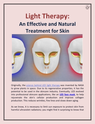 Light Therapy : An Effective and Natural Treatment for Skin