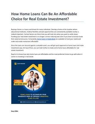 How Home Loans Can Be An Affordable Choice for Real Estate Investment