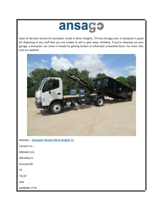 Dumpster Rental Glenn Heights Tx  Ansago.com