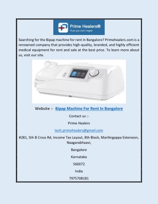 Bipap Machine for Rent in Bangalore | Primehealers.com