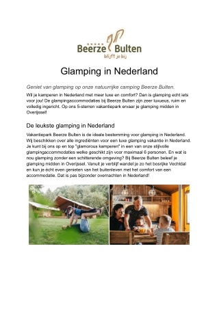 Beerze Bulten - Glamping Nederland