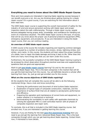 Everything you need to know about the GWO Blade Repair Course