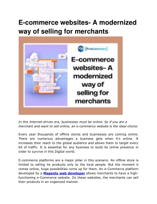 E-commerce websites- A modernized way of selling for merchants