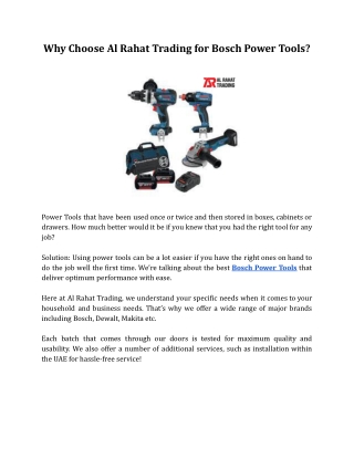 Why Choose Al Rahat Trading for Bosch Power Tools