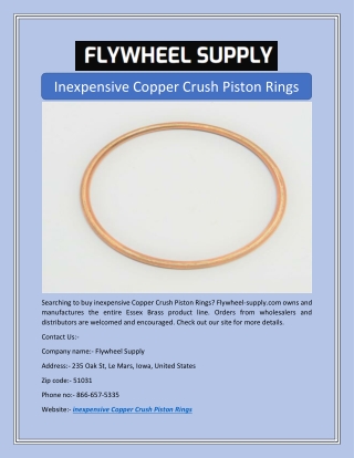 Inexpensive Copper Crush Piston Rings