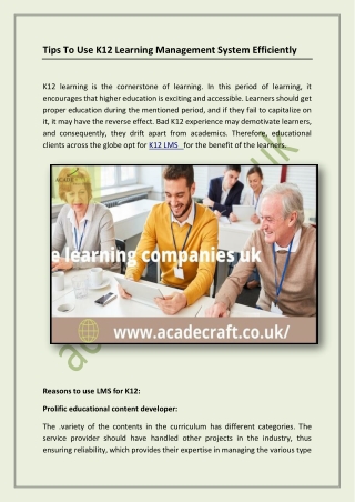 K12 Learning Management System for Improved Learning