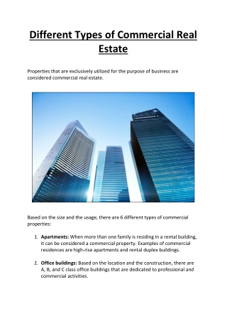 Different Types of Commercial Real Estate