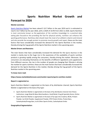 Sports Nutrition Market Size and Forecast to 2026