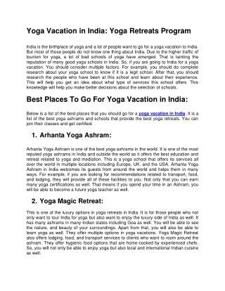 Yoga Vacation in India - Yoga Retreats Program