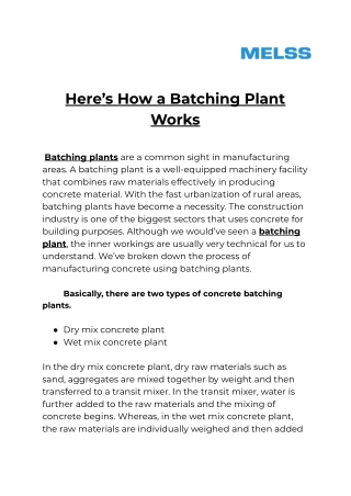 Here’s How a Batching Plant Works