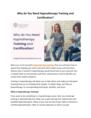 Why do You Need Hypnotherapy Training and Certification