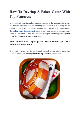 How To Develop A Poker Game With Top Features?