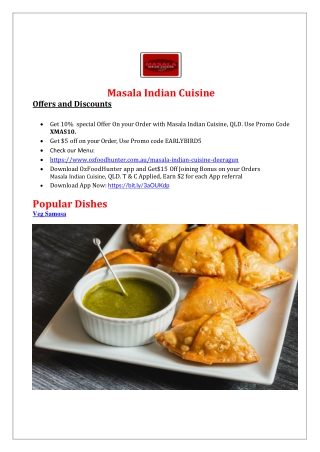 10% off - Masala Indian Cuisine Deeragun Menu, QLD