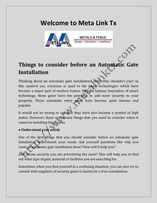 Things to consider before an Automatic Gate Installation