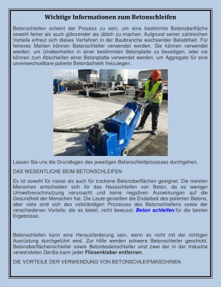 Wichtige Informationen zum Betonschleifen