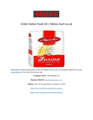 Order Italian Food UK | Melos-mart.co.uk