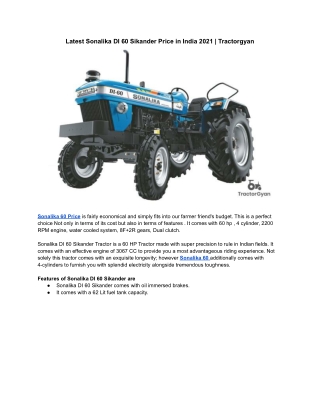 Latest Sonalika DI 60 Sikander Price in India 2021 | Tractorgyan