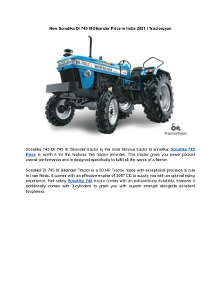 New Sonalika DI 745 III Sikander in India 2021 | Tractorgyan