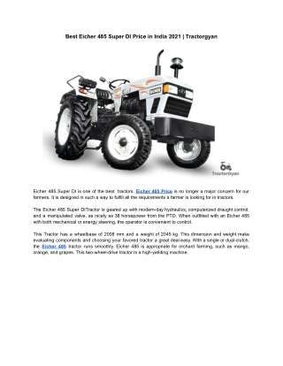 Best Eicher 485 Super DI Price in India 2021 | Tractorgyan