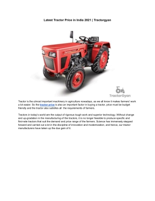 Latest Tractor Price in India 2021 | Tractorgyan