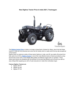New Digitrac Tractor Price In India 2021 | Tractorgyan