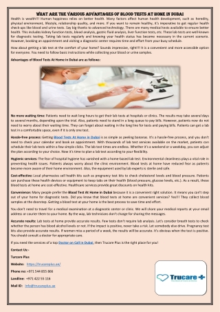 Advantages Of Blood Tests At Home In Dubai