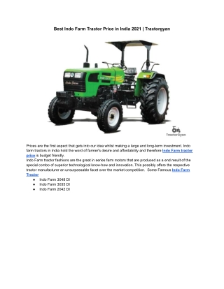 Best Indo Farm Tractor Price in India 2021 | Tractorgyan