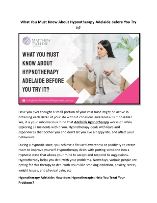 What You Must Know About Hypnotherapy Adelaide before You Try It?