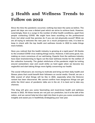 5 Health and Wellness Trends to Follow on 2022