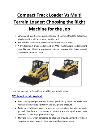 Compact Track Loader Vs Multi Terrain Loader: Choosing the Right Machine for the