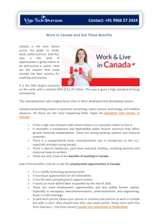 Work In Canada And Get These Benefits