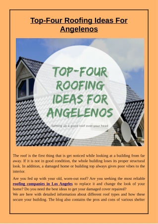 Top-Four Roofing Ideas For Angelenos