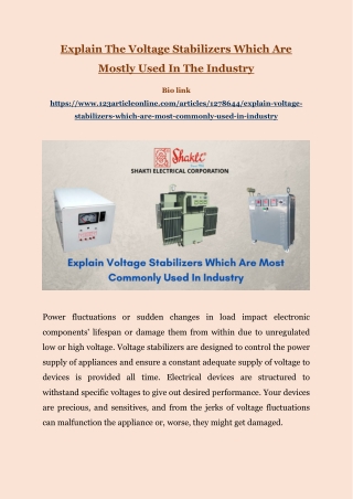 Voltage Stabilizers Are Commonly Used In Industry