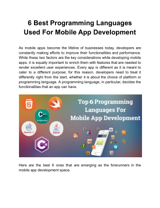 6 Best Programming Languages Used For Mobile App Development