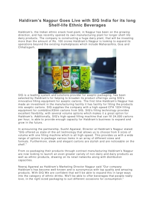 Haldiram’s Nagpur Goes Live with SIG India for its long Shelf-life Ethnic Beverages