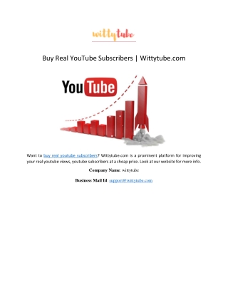 Buy Real YouTube Subscribers | Wittytube.com