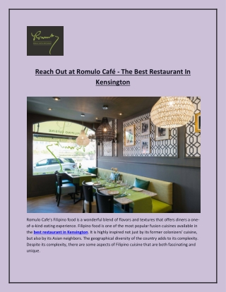 Reach Out at Romulo Cafe The Best Restaurant In Kensington