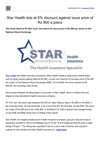 Star Health lists at 6% discount against issue price of Rs 900 a piece