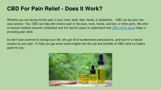CBD For Pain Relief - Does It Work