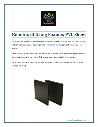 Benefits of Using Foamex PVC Sheet