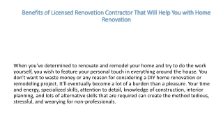 Benefits of Licensed Renovation Contractor That Will Help You with Home Renovation