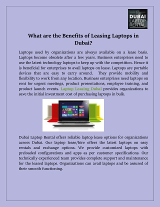 What are the Benefits of Leasing Laptops in Dubai?