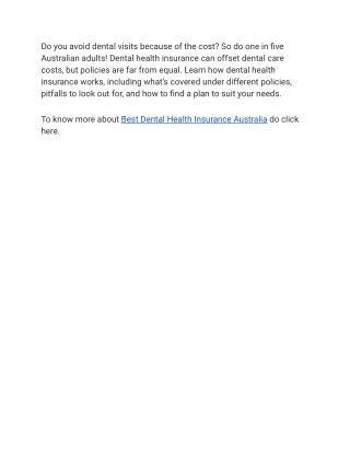 Best Dental Health Insurance Australia