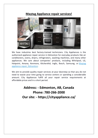 Maytag Appliance repair services!